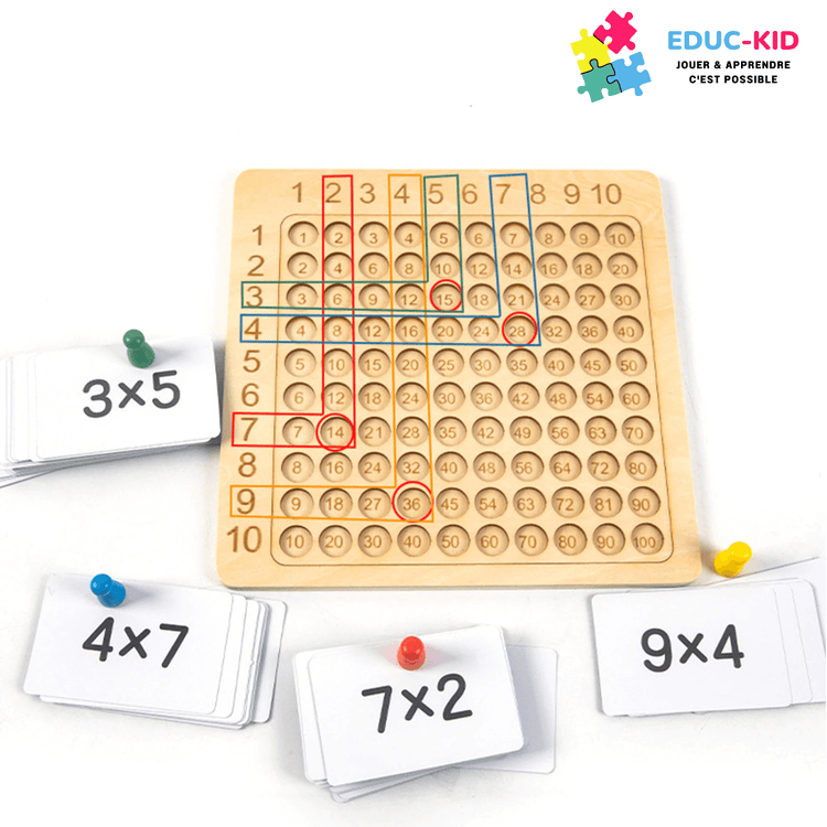 1x1 Table de Multiplication en Bois, Jeu d'exercices de Multiplication  Tableau Jeu Mathématique pour Les Enfants d'âge Préscolaire Jouets  Montessori