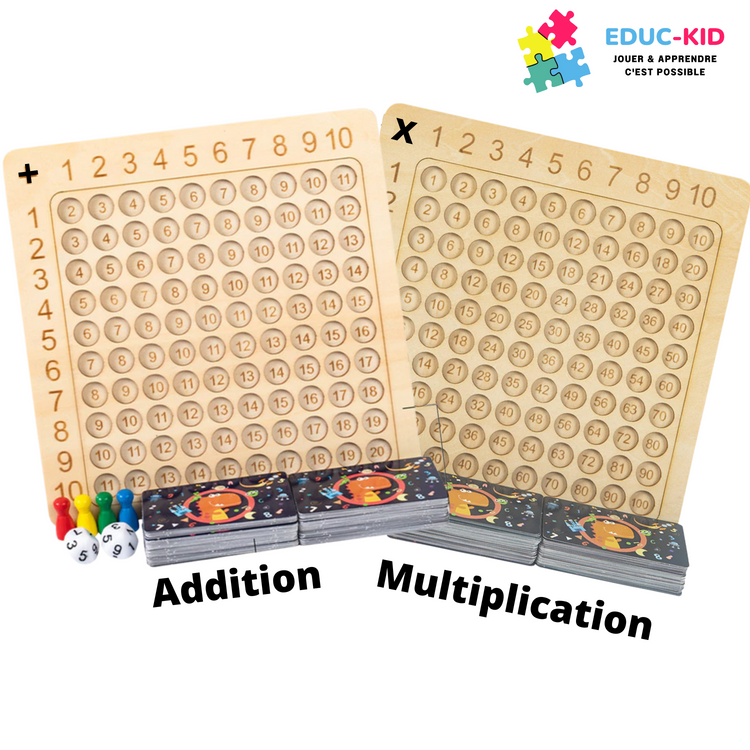 Table de Multiplication de Jeux de Piste en Bois Montessori Jeux de Cartes  Mathématiques Multiplication Partaculaire Jouets d'Apprentissage en Bois  pour les Enfants de 3 4 5 Ans et Plus 